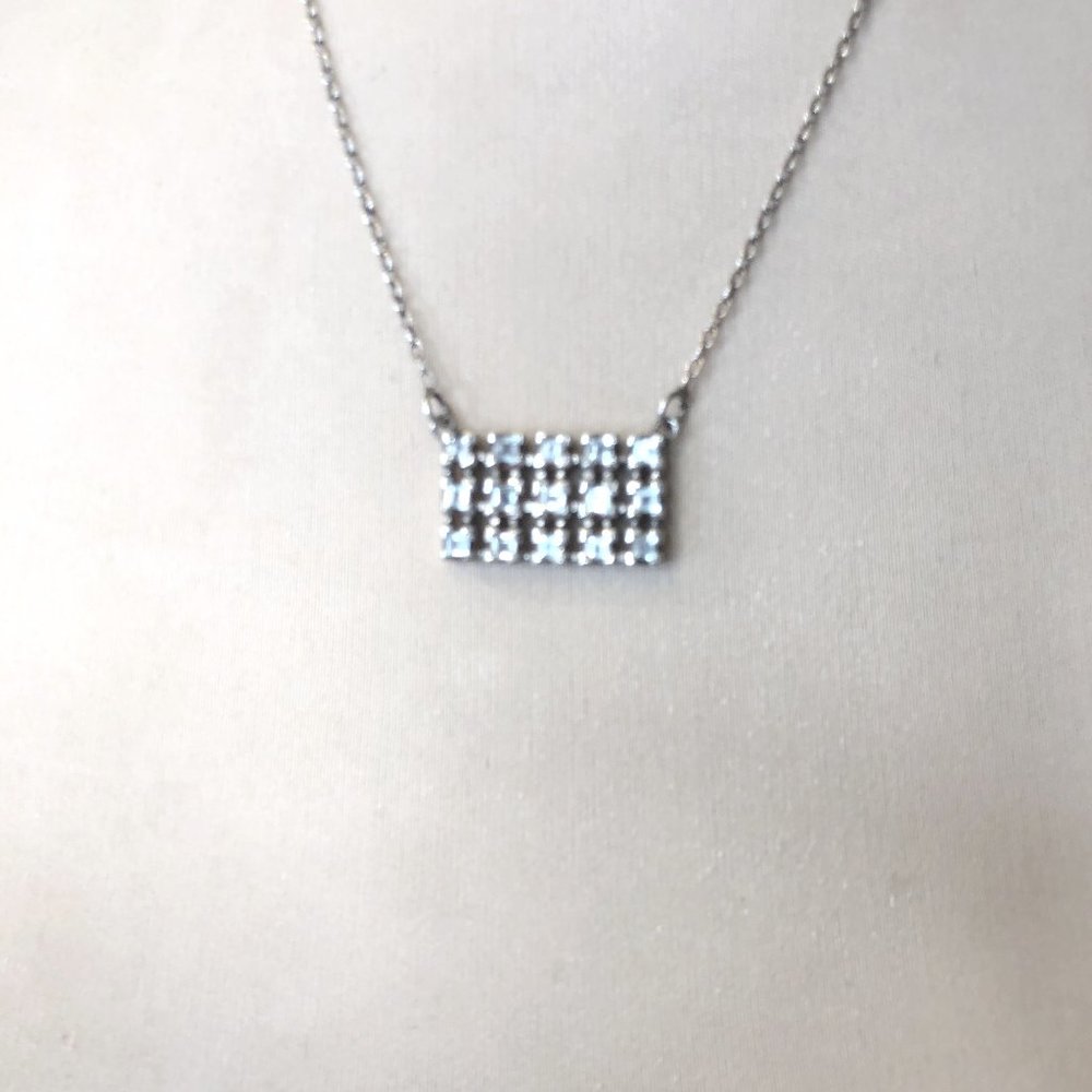 STERLING RECTANGLE 15 FACETED  LITE TOPAZ NECKLACE WITH 18 INCH CURB CHAIN